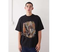 Weekday - T-shirt comoda oversize nera con stampa di drago vintage-Nero S