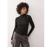 Weekday - Top a maniche lunghe accollato in rete nera con cuciture modellanti-Nero XS