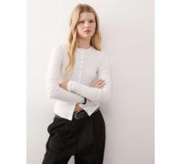 Weekday - Top a maniche lunghe bianco slim con bottoni sul davanti L