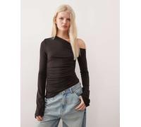 Weekday - Top a maniche lunghe con spalle asimmetriche marrone scuro XL