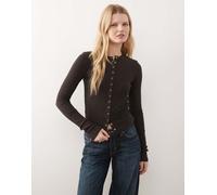 Weekday - Top a maniche lunghe slim fit marrone scuro con bottoni sul davanti L