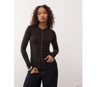 Weekday - Top a maniche lunghe slim fit marrone scuro con bottoni sul davanti XL