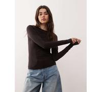 Weekday - Top a maniche lunghe slim fit marrone scuro S