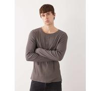 Weekday - Top a maniche lunghe talpa scuro con scollo serafino-Marrone XL