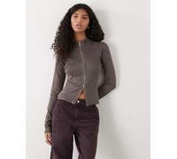 Weekday - Top accollato a maniche lunghe con zip grigio slavato XS