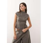 Weekday - Top accollato grigio slavato con maniche ad aletta in coordinato 34