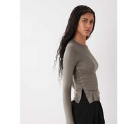 Weekday - Top aderente a maniche lunghe grigio con bottoni e fondo asimmetrico XL