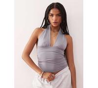 Weekday - Top allacciato al collo grigio scuro con scollo profondo L