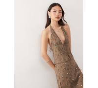 Weekday - Top allacciato al collo kaki con decorazione di paillettes a specchio in coordinato-Verde L