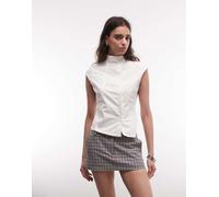 Weekday - Top asimmetrico bianco sporco con collo a lupetto, cuciture e bottoni a pressione 42