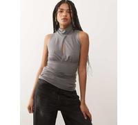 Weekday - Top dolcevita senza maniche grigio scuro con apertura a goccia XL