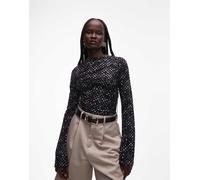 Weekday - Top in rete trasparente nero a pois raccolto XS