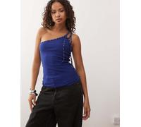 Weekday - Top monospalla blu reale con fascette sottili e occhielli XL