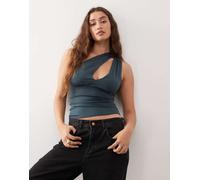 Weekday - Top monospalla grigio scuro con dettaglio intagliato L