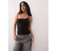 Weekday - Top monospalla nero con fascette sottili e occhielli M