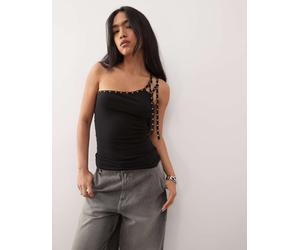 Weekday - Top monospalla nero con fascette sottili e occhielli M