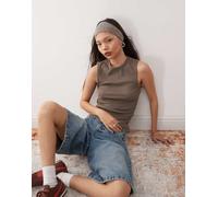 Weekday - Top senza maniche color talpa scuro a coste-Marrone 2XS