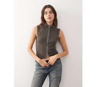Weekday - Top senza maniche lavaggio grigio scuro con zip e collo a lupetto L