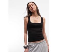 Weekday - Top senza maniche nero a coste con scollo squadrato M