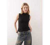 Weekday - Top senza maniche nero accollato con bottoni laterali XL