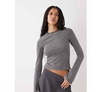 Weekday - Top slim a maniche lunghe nero e grigio a righe 2XS