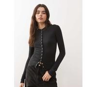 Weekday - Top slim a maniche lunghe nero e grigio a righe con bottoni sul davanti S