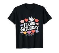 Weekend Celebration Saturday Fun Fruit of Loom Original T Palloncini a Forma di Cuore I Love Saturday Peace Dove Maglietta con Stampa Grafica Economica, Uomo, Nero, M Uomo (Pacco da 1)
