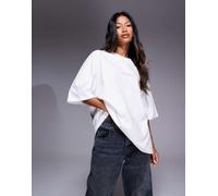 Weekend Collective - T-shirt oversize color latte di cocco con grafica a tema viaggi e benessere-Bianco M