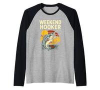 Weekend Hooker Funny Uomo Vintage Big Mouth Bass Fishing Maglia con Maniche Raglan