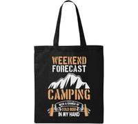 Weekend Previsioni Camping with A Chance of Cold Beer in My Hand Borsa in Cotone Ecologico Naturale Nero, Nero , Taglia unica