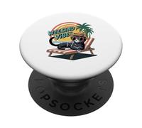 Weekend Vibes Beach Cool Occhiali da sole Cat Kitten Lounge PopSockets PopGrip Adesivo