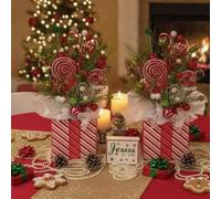 Weekgrat Set di 4 centrotavola per feste di Natale | Decorazione da tavolo verde lime e rosso, accessori per cabina fotografica, decorazione di carta, decorazione per feste