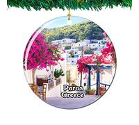 Weekino Parikia Town Paros Grecia Hellas Ornamento di Natale City Travel Souvenir Collection Double Sided Porcellana 7,1 cm Hanging Tree Decoration