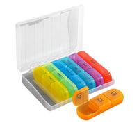 Weekly Pill Organizer, 3 Times A Day Pill Organizer, PP Compact Pills Dispenser, Airtight Compartments, Travel Friendly, Color Coded, Perfect for Workplace, Car, Purse, Pocket, 5.94x4.65 inches