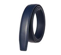 Weeksu Cintura in pelle larga 3 cm senza fibbia, da uomo, cinturino in pelle per fibbia automatica, blu, 105 cm, Blu, 105cm