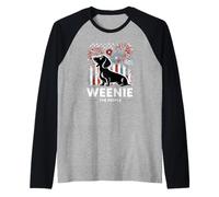 Weenie The People Bassotto Cane Americano Patriottico Fuochi d'artificio Maglia con Maniche Raglan