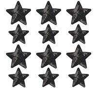 Weenkeey 12 pezzi di toppe di lustrini a stella a cinque punte da cucire su appliques a forma di stella luccicante ricamate per abiti, giacche e cappelli, borse e scarpe - 2 dimensioni nero