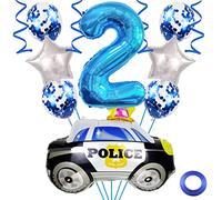 Weenkeey 2 anni auto della polizia palloncini compleanno gigante auto della polizia in alluminio Foilballoon numero 2 Mylar palloncino per la festa della polizia ragazzi compleanno Decor - Blu