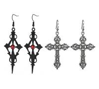 Weenkeey 2 Paia di Orecchini Gotici a Croce Pendolare - Barocco Orecchini a Goccia di Cristo per Donne Ragazze - Argento Nero