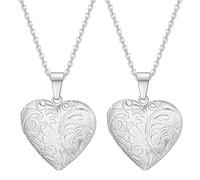 Weenkeey 2 pezzi Amore Cuore Collana che contiene immagini in acciaio inox a forma di cuore Collana ciondolo memoria Foto Collana ciondolo per le donne ragazze - Stile 6 Argento