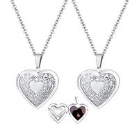 Weenkeey 2 pezzi Amore Cuore Collana che contiene immagini in acciaio inox a forma di cuore Collana ciondolo memoria Foto Collana ciondolo per le donne ragazze - Stile 1 Argento