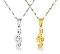 Weenkeey 2 pezzi collana con note musicali in acciaio inox, simbolo musicale, collana con simbolo musicale Treble Clef, note musicali, amanti della musica, collana per donne - argento oro
