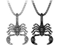 Weenkeey 2 Pezzi Collana Scorpion Gothic Punk Rock Hip Hop Collana Ciondolo Cool Scorpion King Amulet Collana per gli uomini - Nero Argento