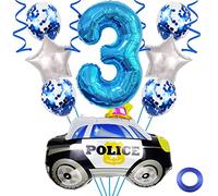 Weenkeey 3 anni auto della polizia palloncini compleanno gigante auto della polizia in alluminio Foilballoon numero 3 Mylar palloncino per la festa della polizia ragazzi compleanno Decor - Blu