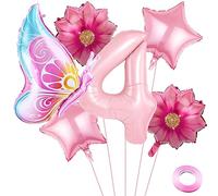 Weenkeey 4 anni Farfalla Palloncini Compleanno Farfalla Gigante Rosa Palloncino Numero 4 Palloncino Girasole per Festa a Tema Farfalla Forniture Baby Shower Ragazze Compleanno Decorazioni