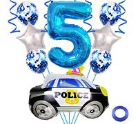 Weenkeey 5 anni auto della polizia palloncini compleanno gigante auto della polizia in alluminio Foilballoon numero 5 Mylar palloncino per la festa della polizia Ragazzi Compleanno Decor - Blu