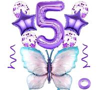 Weenkeey 5 anni Farfalla Palloncini Compleanno Farfalla gigante viola Palloncino in numero 5 Palloncino per festa a tema farfalla Forniture per Baby Shower Ragazze Compleanno Decorazioni