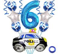Weenkeey 6 anni auto della polizia palloncini compleanno gigante auto della polizia in alluminio Foilballoon numero 6 Mylar palloncino per la festa della polizia Ragazzi Compleanno Decor - Blu