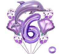 Weenkeey 6 anni Delfino Palloncini compleanno Delfino gigante Palloncino numero 6 Palloncini in mylar Palloncini animali oceano per festa a tema oceano Forniture per compleanno ragazze - Viola