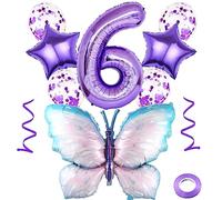 Weenkeey 6 anni Farfalla Palloncini Compleanno Farfalla gigante viola Palloncino in numero 6 Palloncino per festa a tema farfalla Forniture per Baby Shower Ragazze Compleanno Decorazioni